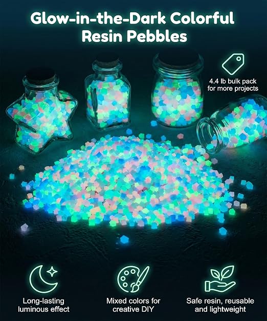 Glow in The Dark Stones,Outdoor Glow Rocks for Landscaping 4.4LB | 80000PCS, 0.07-0.2in non-toxic resinn, Long luminous time, waterproof & weather-resistant for yard, pool and fish tank decor.