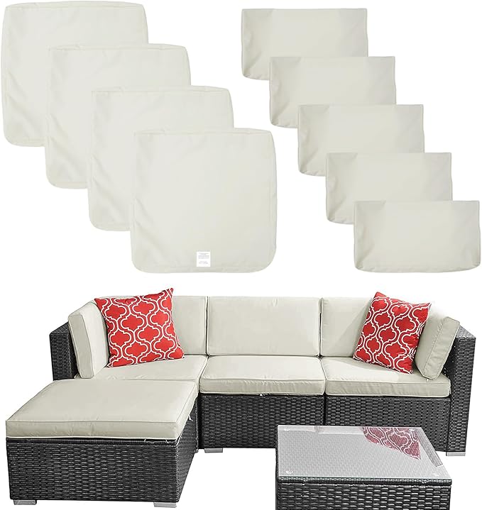 No Stretch,9Pack Outdoor Cushion Covers for 5Pcs 4-Seater Patio Furniture | 600D Oxford Cloth,Patio Sectional Sofa Chair Couch Seat Cushion and Pillow Slipcovers Replacement,Cream-Covers Only