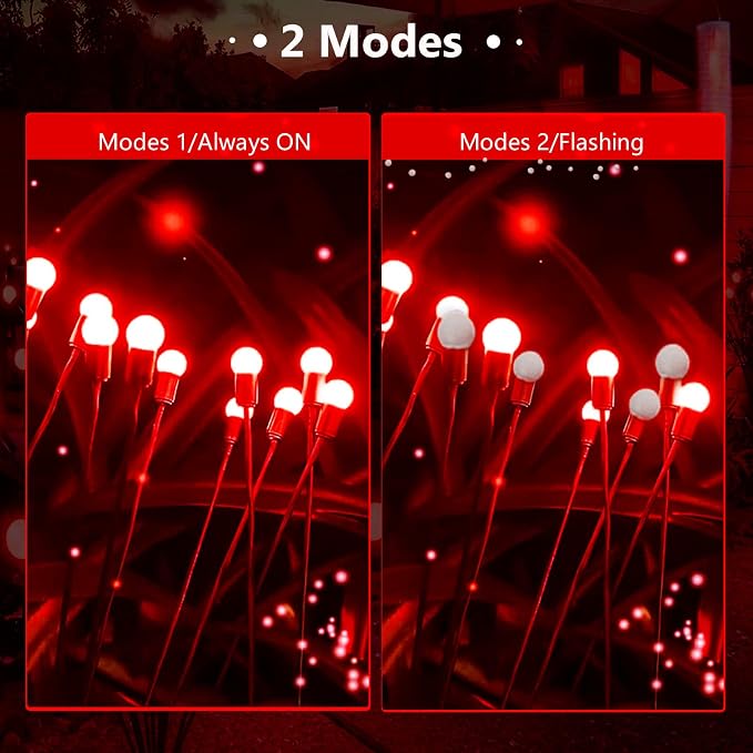 6-Pack Red Solar Outdoor Light for Garden Decorations, 48 LED Super Bright Solar Firefly Lights (Sway by Wind), New Upgraded Fairy Lights Outdoor Waterproof for Outside Pathway Patio Yard Porch(Red) | 2 Lighting Mode, Auto On/Off, Sway with Wind, Water...