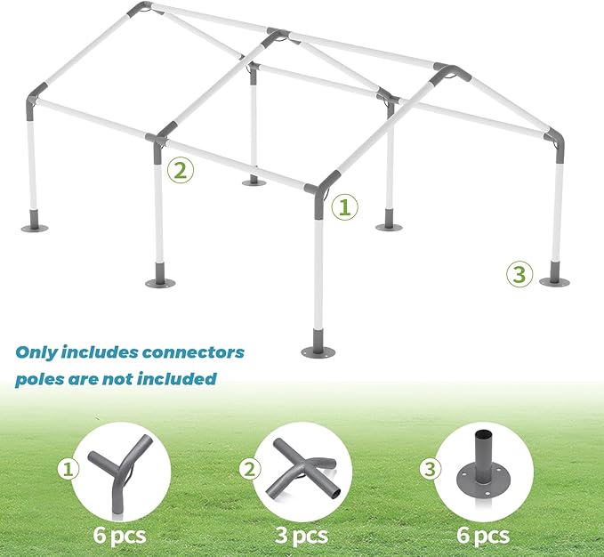 6 Leg Carport Kits，High Peak Canopy Fitting Kit with 1" ID Suitable for 3/4 EMT Pipe, Galvanized Steel Carport Connectors, shed Frame kit DIY Project