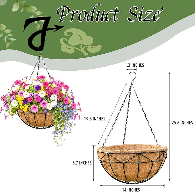 Unique Metal Iron Geometric Hanging Planter Set of 4 Stylish 14 Inch Extra Deep Coco Liner Breathable Heavy Duty Balcony Tree Hanging Basket Drop Weatherproof