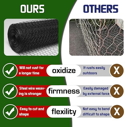 Premium Black Chicken Wire Fencing 36inx150ft, PVC Coated Chicken Wire, Poultry Netting, Galvanized Chicken Wire Barrier for Floral Arrangements/Craft Projects/Pet/Rabbit