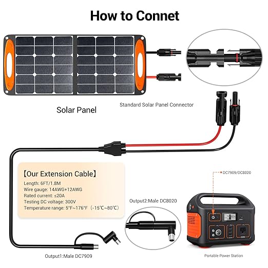 6FT Solar Connector to 8mm Adapter Cable with DC8020/7909 Compatible with BLUETTI, Yeti, Anker, Jackery Portable Power Station for Camping, RV, Emergency Use