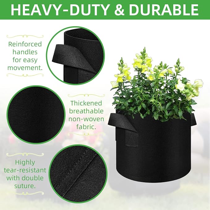 LITLANDSTAR 30 Pack 3 Gallon Plant Grow Bags, Breathable Felt Non-Woven Aeration Fabric Plant Grow Pots, Garden Planting Containers for Nursery Vegetable Flower Grow Bags with Handles (9.8x8.7inch)