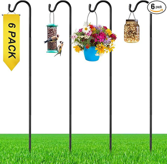 6 Pcs 48 Inch Shepherds Hook for Outdoor Adjustable Bird Feeder Pole Metal Steel Shepard Hooks for Hummingbird Stand Feeder Pole for Garden Plant, Lantern, Hanging Wedding Decor
