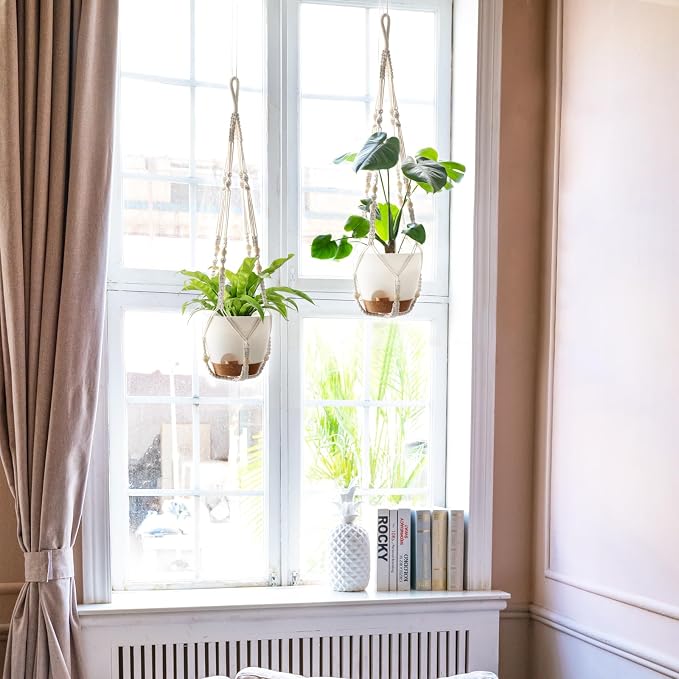 Mkono Hanging Plant Bracket and 7.5 Inch Hanging Planters Set, Hanging Baskets Flower Pot Holders with Hooks