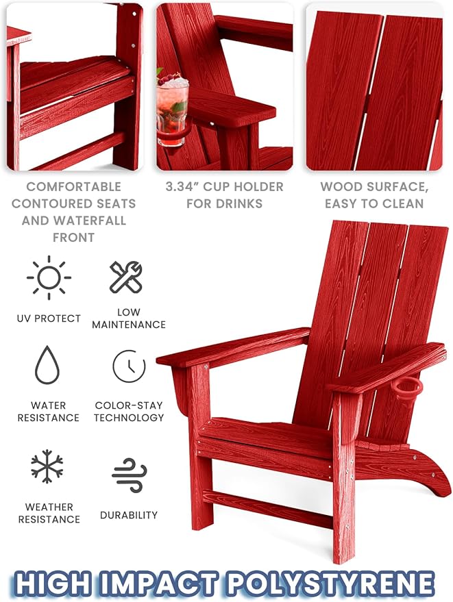 Modern Adirondack Chairs Set of 6, HDPE Plastic Patio Chairs for All Weather, Fire Pit Chair, Outdoor Lawn Chairs for Deck, Porch, Backyard, Garden