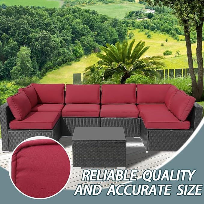 14Pcs Outdoor Cushion Covers Replacement Washable w/Zipper for 6-Seaters Sofa Patio Slipcovers Set Seat and Back Covers Only-25.6x25.6x3.9inch