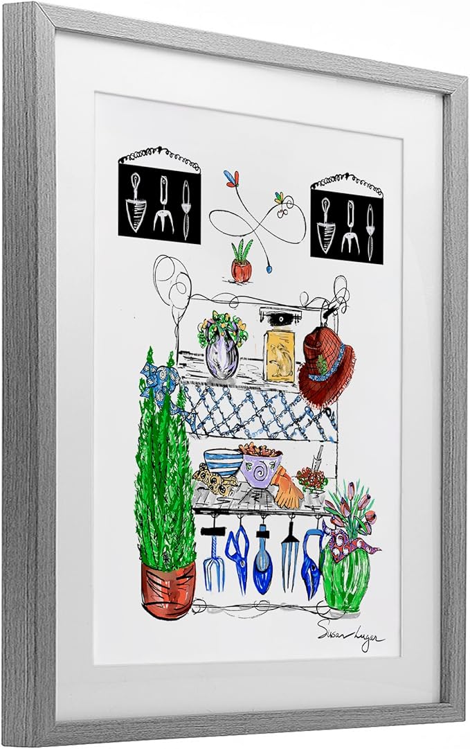 Stupell Industries Spring Gardening Potting Shed Gray Framed Print Under Glass design by Susan Lugar, 21 x 17