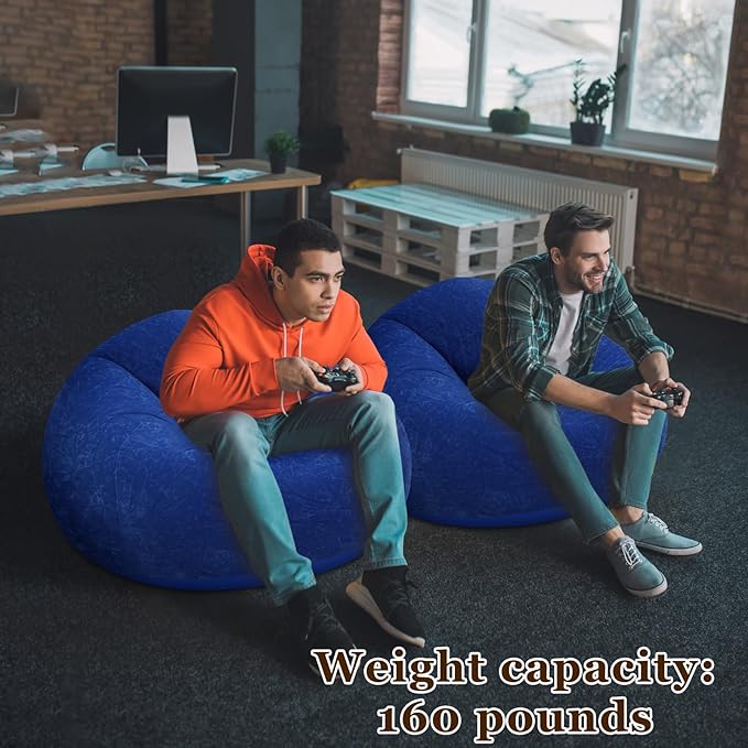 Realspring Inflatable Bean Bag Chairs Outdoor Blow up Camping Chairs Inflatable Lazy Sofa Folding Portable Bean Bag Loungers Couch for Movie Night(Dark Blue,12 Pcs)