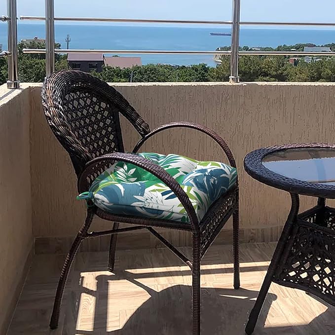 LVTXIII Outdoor Seat Cushions Seasonal Tufted Chair Cushions, Patio Chair Pads for Dining Chairs, Armchairs and Garden Furniture Decoration (Round Back, 19”x19”x4”, Islamorada Blue Green, 2 Pack)