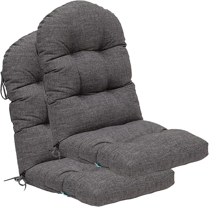 QILLOWAY Outdoor High Back Chair Cushion for Adirondack, All Weather Rocking Chair Cushions Thick Padded Replacement for Patio Furniture Set of 2,Charcoal Grey, Black