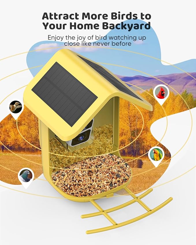 Bird Feeder with Camera Solar Powered : Smart Camera Bird Feeder 2K Live Steam for Outdoor, 5MP Photos, AI Identification, 1.8L Large Capacity, Gifts for Mom Dad, Built in Dual Solar Panel
