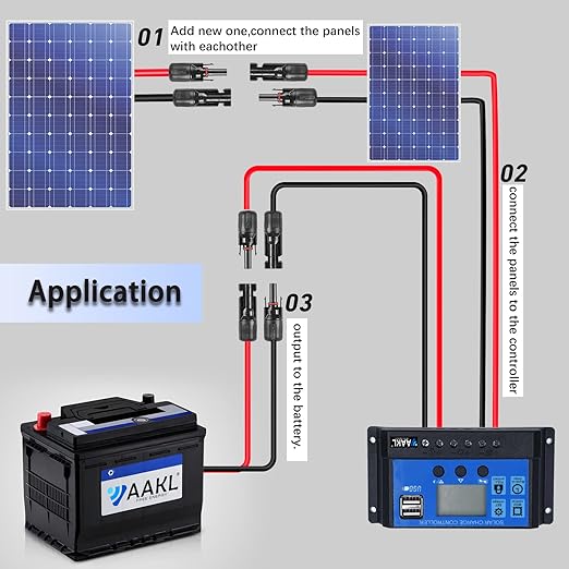 Solar Extension Cable 3Feet 10AWG (6mm²) Solar Panel Cable with Connectors PV Wire Male Female Connector Adapter Gauge Wire for PV System