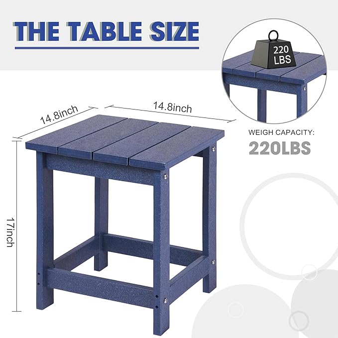 LZRS Square Patio Side Table, Heavy Duty HDPE Outdoor End Table with Wood Texture, Weatherproof Composite Table for Adirondack Chairs, Deck, Pool, Indoor/Outdoor, No Peeling or Cracking(Navy Blue)