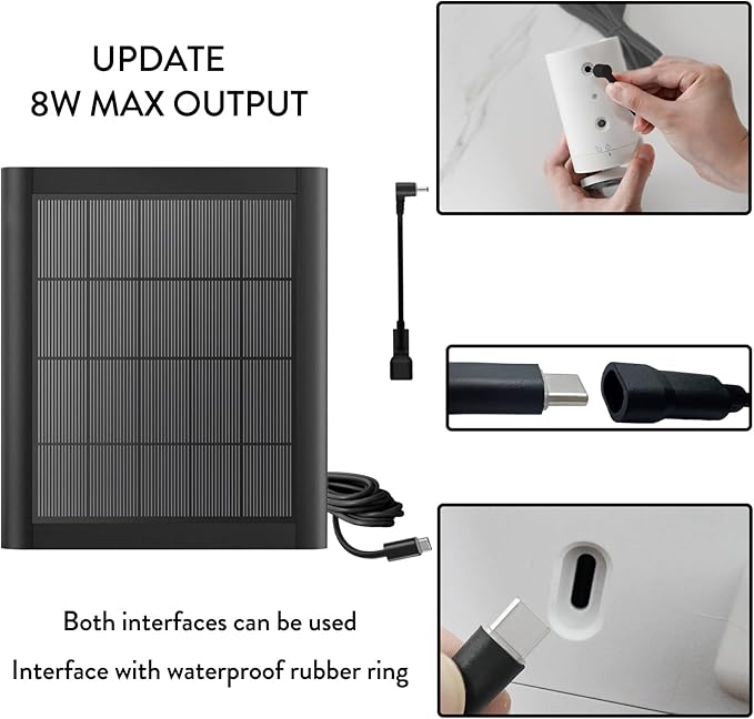 8W Solar Panel Charger for Ring Camera, 9.8inch Camcorder Solar Panel with 10FT USB C Cable for Ring Outdoor Cam Plus, Stick Up Cam/Pro, Spotlight Camera Plus/Pro Battery (8W-2Pack)