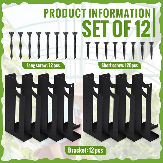 MorningRo 12 Pack Raised Garden Bed Corner Brackets with Securing Lip Fits Lumber up to 2" x 12" Metal Garden Corner Bracket for Wood Frame Bed 4.7" L x 2" W x 10.5" H