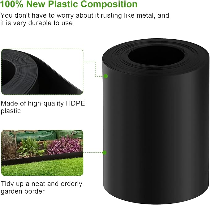 12 Gauge 40 Feet Grass Weed Barrier Landscape Edging 10 inch Depth Flexible Border Roll Lawn Landscape Garden Edging for Backyard Driveway Path Sidewalk