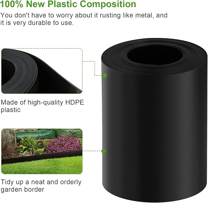 12 Gauge 20 Feet Grass Weed Barrier Landscape Edging 10 inch Depth Flexible Border Roll Lawn Landscape Garden Edging for Backyard Driveway Path Sidewalk