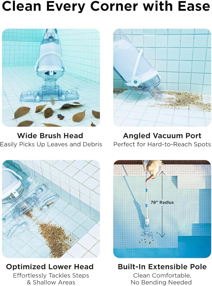 InoKraft Pool Vacuum for Above Ground Pool, Cordless Pool Vacuum for Inground Pools, Rechargeable Pool Cleaner with 18.5 GPM Suction, Above Ground Pool Vacuum with 59” Extendable Pole, Blue