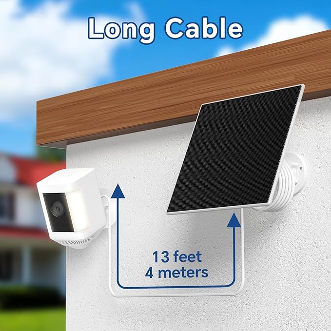 Solar Panel Built-in 4000mAh/Battery Compatible with Ring Camera Spotlight Cam Plus/Battery/Pro Stick Up Camera Pro All-new Stick Up Cam Battery with USB-C to Barrel Plug Adapter