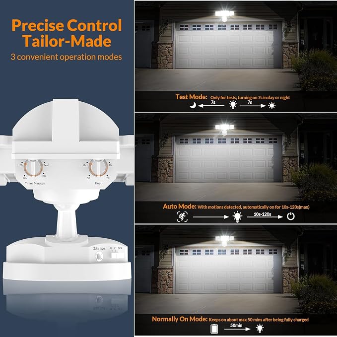LEPOWER 1600LM LED Solar Security Lights Motion Outdoor, Motion Sensor Light, 5500K White Light, IP65 Waterproof Outdoor Flood Solar Light with 3 Adjustable Head for Yard, Garage（White）