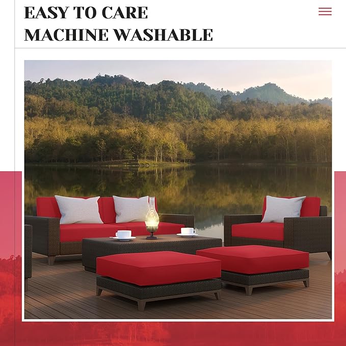 Mindsoft 8 Pcs 24"x24" Patio Cushion Covers Outdoor Cushion Covers Replacement High UV Resistant Anti Slip Waterproof Patio Chair Seat Slipcovers for Outdoor Furniture(Red)