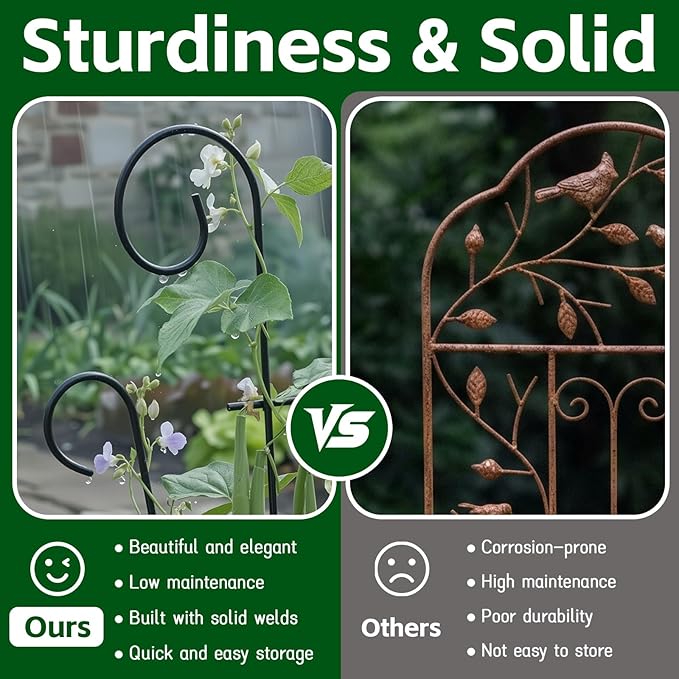 Thealyn 4 Pack 43 Inch Plant Trellis for Potted Plants, Metal Garden Trellis for Climbing Plants, Indoor Outdoor Decorative Vine Support for Pots, Wave Shape, Black