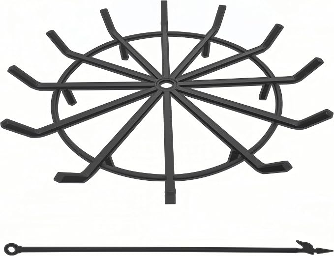 36 Inch Log Grate Wrought Iron Fire Pit Round Spider Wagon Wheel Firewood Heavy Duty 0.9in Bar Fireplace Stove Burning Rack Holder 6Legs Chimney Hearth Kindling Stacking (36 Inch)