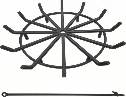 36 Inch Log Grate Wrought Iron Fire Pit Round Spider Wagon Wheel Firewood Heavy Duty 0.9in Bar Fireplace Stove Burning Rack Holder 6Legs Chimney Hearth Kindling Stacking (36 Inch)