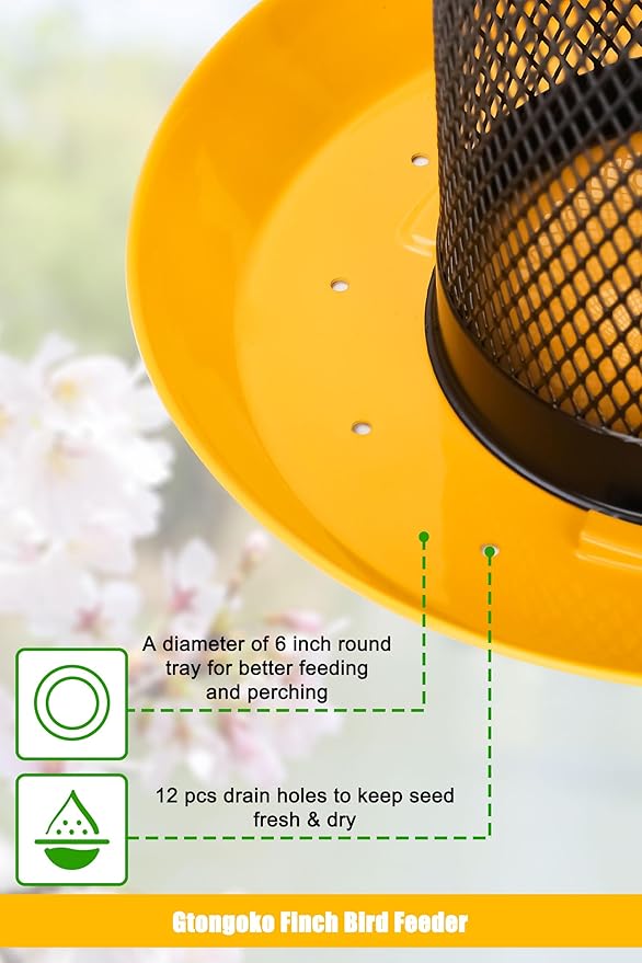 Gtongoko Finch Bird Feeders for Outdoors 2.5 LB Capacity Squirrel Proof Metal Mesh Tube Bird Feeders Thistle & Nyjer Seed Hanging Feeder, Yellow, 1 Pack