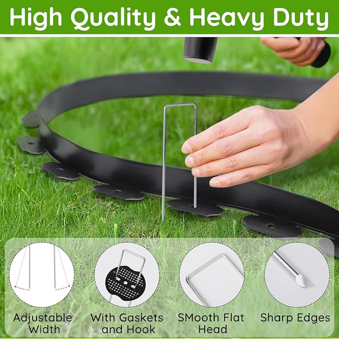 Greaner U-Shaped Landscape Staples, 6 Inch 120PCS Heavy Duty Landscape Fabric Staples with Gasket Kit and Pick Hook for Weed Barrier Fabric, Yard, Tents, Fences