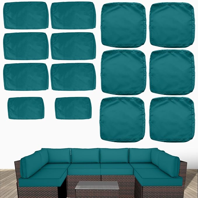 Outdoor Cushion Covers for Patio Furniture, Patio Cushion Covers Replacement with Zipper, Waterproof & Fade Resistant,Only Cover (Turquoise, 25.6Lx25.6Wx4H - Only Covers)