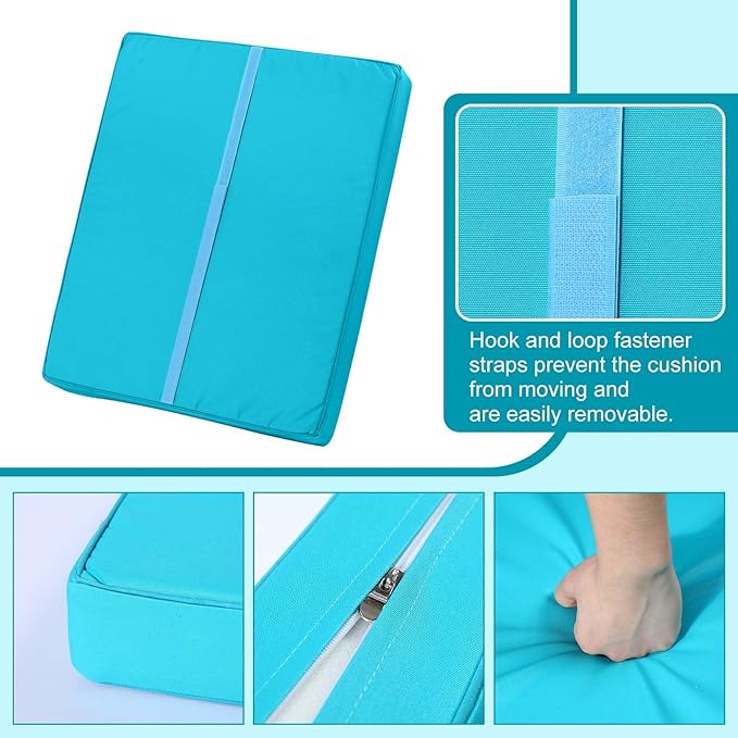 DoubleFill 2 Pcs Outdoor Ottoman Cushion 23"x19"x3" Waterproof Fade Resistant Outdoor Footstools Cushion Removable Patio Ottoman Cushions with Adjustable Fixing Strap for Stool (Lake Blue)