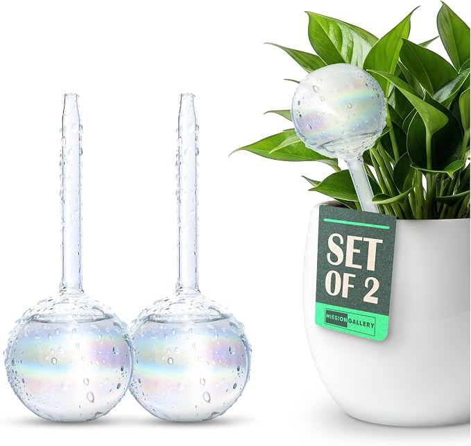 Clear Plant Watering Globes Set of 2 - Small Self Watering Globes for Indoor & Outdoor Plants - Automatic Glass Watering Bulbs for Daily Use, Plant Watering Devices