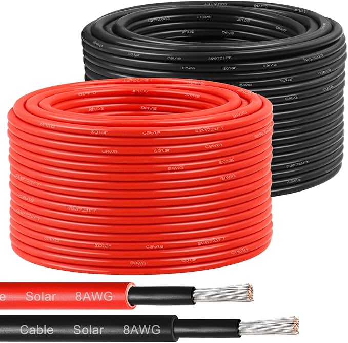 Solar Panel Wire 8 AWG(10mm²) - Solar Extension Cable 200Ft Black & 200Ft Red 8 Gauge Tinned Copper PV Wire for Outdoor Automotive RV Solar Panel Boat Marine (Black+Red)