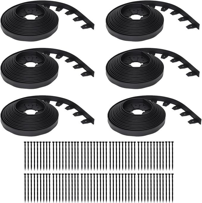EasyFlex Heavy-Duty No-Dig Landscape Edging with Anchoring Spikes, 1.7 in. Tall Straight Top Commercial Grade Plastic Garden Border, Pack of (6) 40 ft. Coils, Black (3100-40C-6) 240 Foot