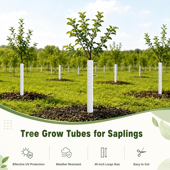 10 Pack 48 inch Tree Grow Tubes for Saplings, Thicked PE Standard Vented Seedling Protector, UV Resistant Tree Shelter, Tree Trunk Protector with 100 Releasable Zip Ties for Against Deer Rodent | Thicked PE，Standard Vented ，UV Resistant