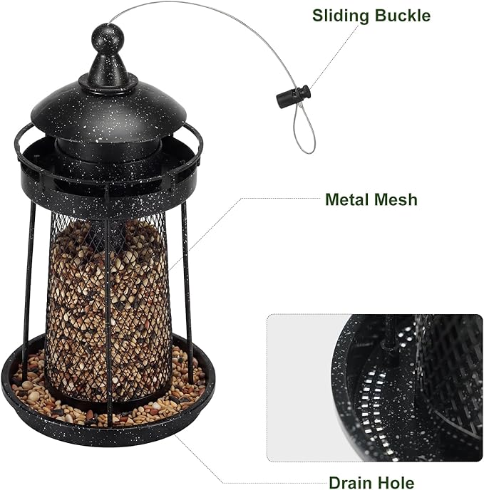 Lavezee Bird Feeder for Outdoors, Large Capacity Hanging Bird Feeders for Outside Wild Birds Hummingbird Parrot，Black
