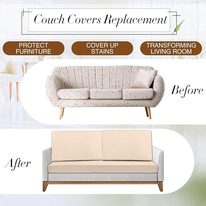 Newwiee 8 Pcs Stretch Patio Outdoor Cushion Covers Replacement for 4 Backrests and 4 Patio Cushions Covers, Waterproof Couch Sofa Slipcover Furniture Protector, Thin Fabric Breathable(Beige)
