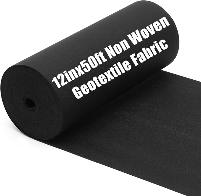 6oz 12in×50ft Non Woven Geotextile Fabric for Landscaping, Black Weed Barrier Landscape Fabric for French Drains, Underlayment, Construction Projects, Garden, Drainage, Erosion Control