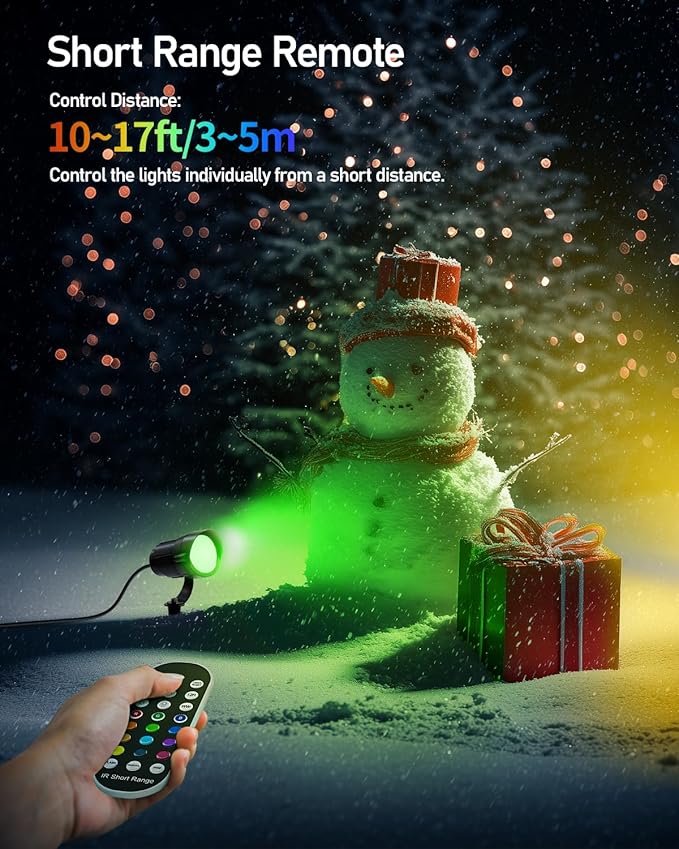 HIBOITEC RGBW Low Voltage Landscape Lighting 12W with Remote Connectors Spotlights Landscape Lights Kit 12-24V AC/DC Waterproof for House Yard Trees Outdoor Christmas 1Pack(Transformers NOT Included)