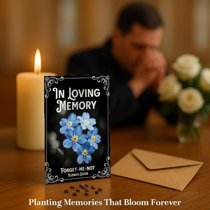 60Pack Forget Me Not Seeds Bulk - Memorial Seed Packets for Funeral Favors, Celebration of Life, Remembrance Gifts - Easy Planting Spring Flower Seeds Outdoor Garden Decor