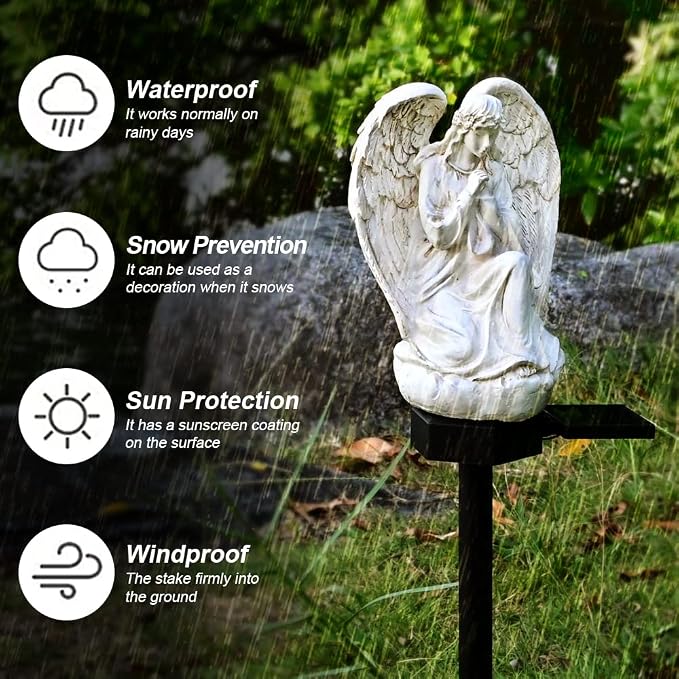 Guardian Angel Garden Decor Solar Light Outdoor Yard Statues Outside Decorative Mom Dad Grave Decorations for Cemetery Mother Memorial Gifts Lighted Figurines Christmas