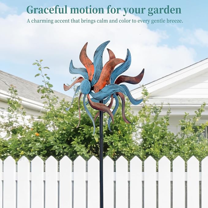 360° Wind Spinners Outdoor Metal Wind Sculpture Willow Leaf with Stake for Yard Garden Patio Lawn Decor