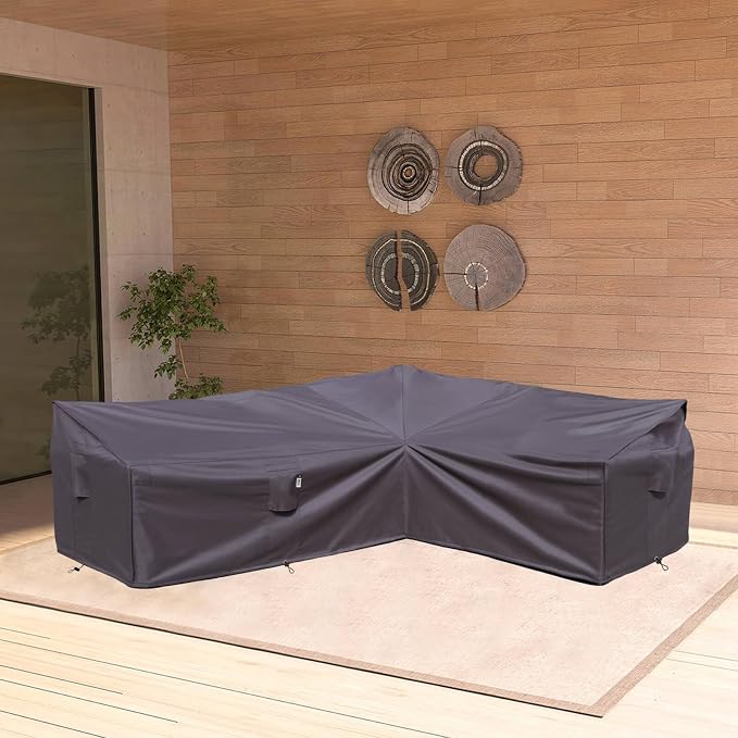 Heavy Duty Outdoor Sectional Sofa Cover, 104"X83" Waterproof 600D Patio Furniture Covers, L-Shaped Lawn Patio Couch Cover, Right Facing
