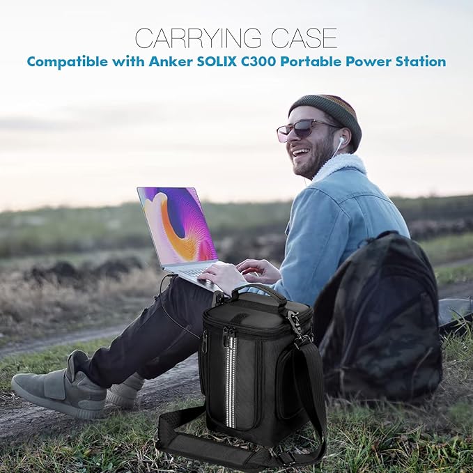 Carrying Case Compatible with Anker Portable Power Station SOLIX C300, 288Wh LiFePO4 Battery, 300W (600W Surge) Solar Generator Protective Shoulder Bag Storage Cover
