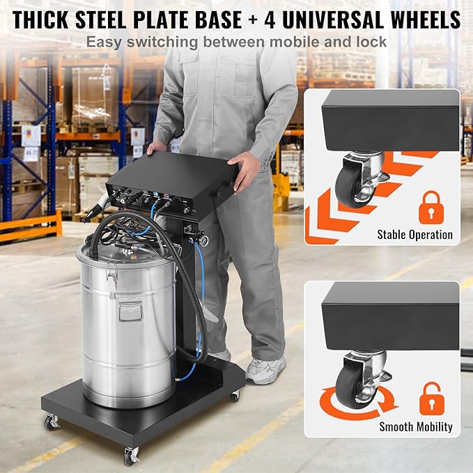 VEVOR Powder Coating System, 50W 100KV Electrostatic Output Machine with 50L Powder Hopper, 450g Per Minute Kit with Spray Gun and Trolley Base, Indoor and Outdoor