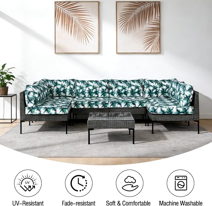 14Pieces Patio Cushion Covers Replacement Outdoor Water-Resistant Couch Covers Splashproof UV-Resistant Furniture Protectors Cushion Sofa Slipcovers Set with Zippers,Cover Only