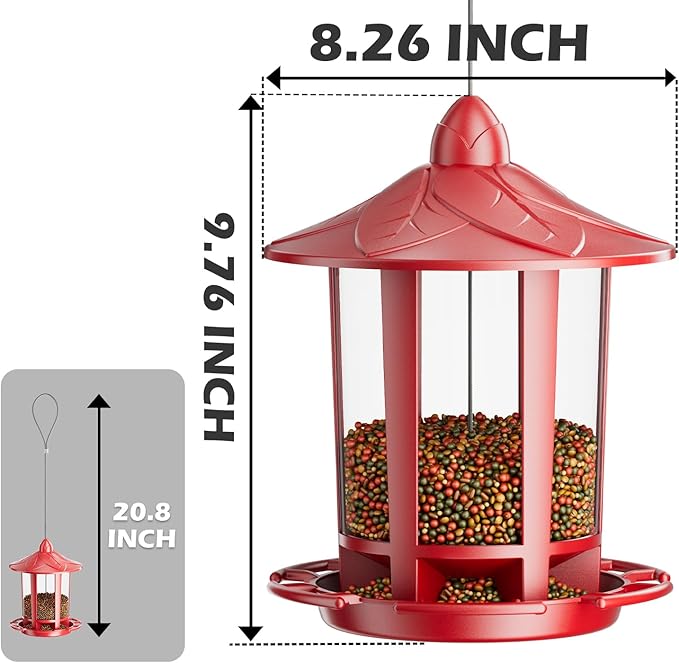 Birdream Bird Feeders for Outdoor Hanging, Assembly Required, 1-Min Easy Setup, Charming Castle Design, Attracting Cardinals Chickadees Goldfinches & Sparrows - Red